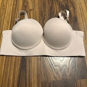 Wireless balconette padded strapless bra beige